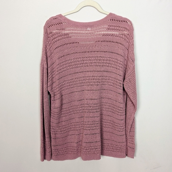 J. Jill L Dark Mauve Open Knit Sweater Crochet Pullover Cotton Nylon Oversized - Picture 2 of 10